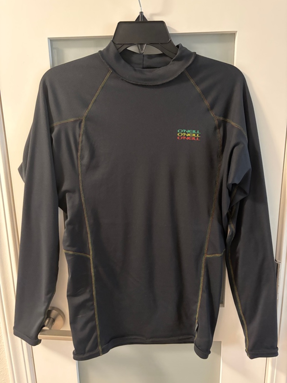 O'Neill Men's Black Long Sleeve Rash Guard with Multi-Color Logo